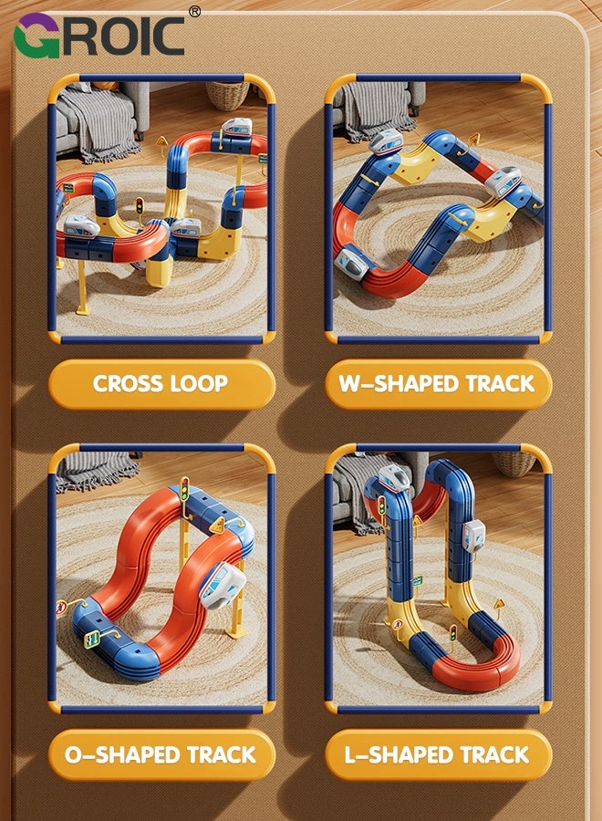 GROIC 56Pcs 3D Infinity Cube Track Magnetic Electric Train Set for Kids 3 4 5 6 7 8, 3D Flexible Race Track Gravity Defying Train Track Stem Learning Toy for Toddlers, DIY Montessori Building Kits - Image 3